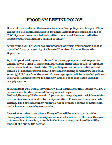program refund policy