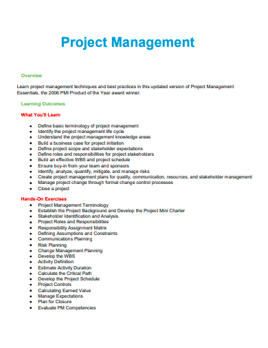 project management format