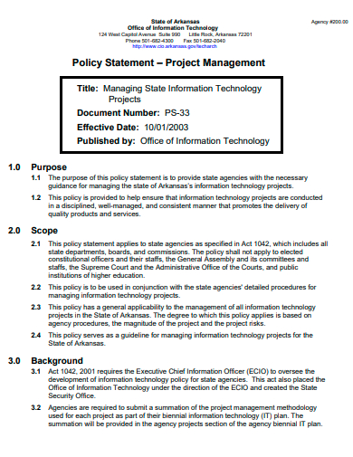 project management policy statement