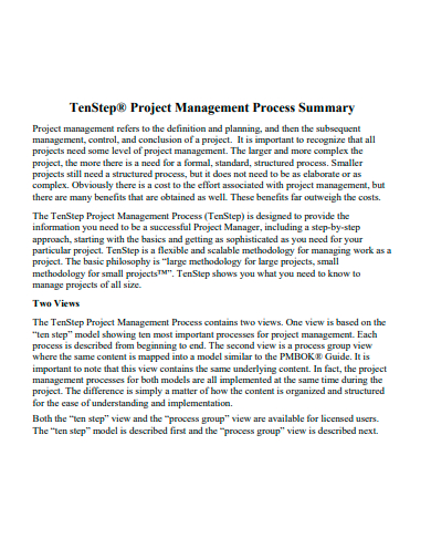 project management process summary