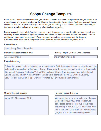 project scope change template