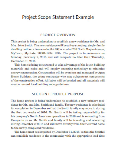 project scope statement example