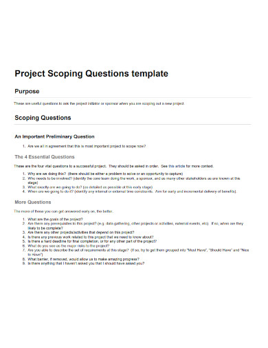 project scoping questions template