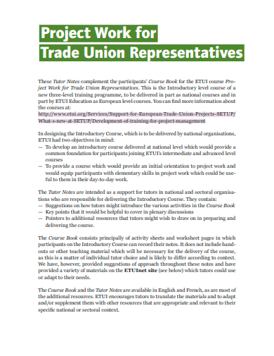project work for trade union representatives
