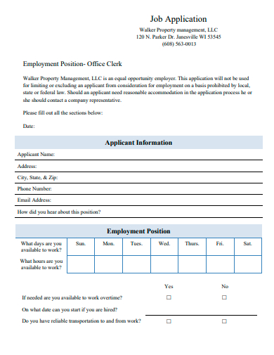 property management job application