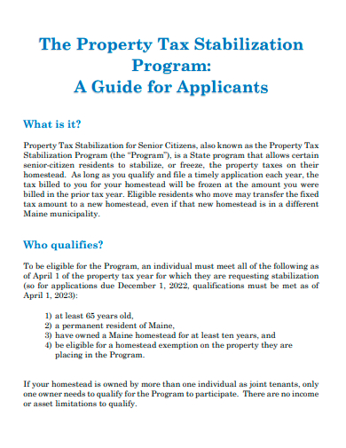 property tax stabilization program