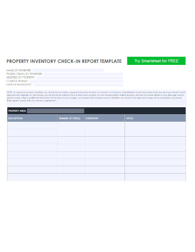 propperty inventory check in report template 
