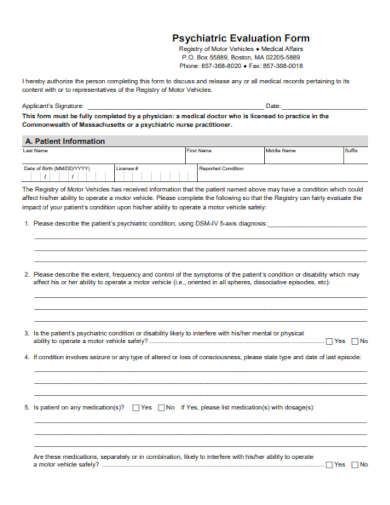 FREE 10 Psychiatric Evaluation Samples In PDF