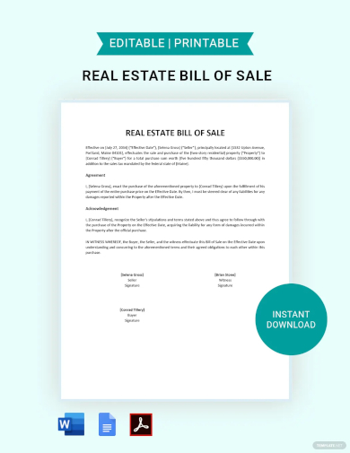 real estate bill of sale template
