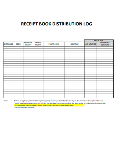 receipt book distribution log