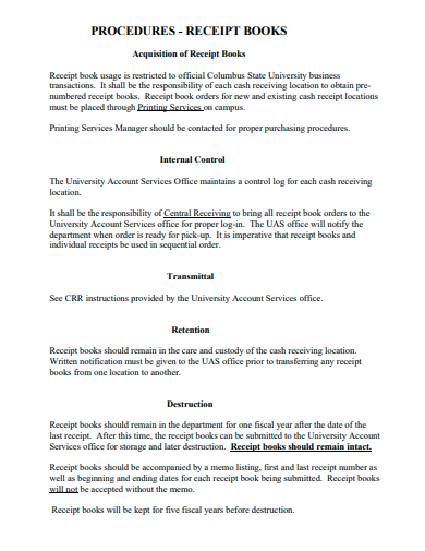 receipt book procedures