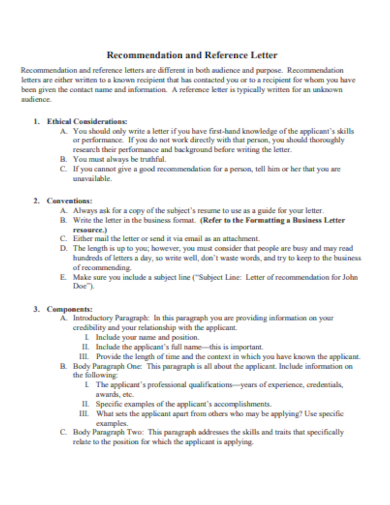 recommendations reference letter