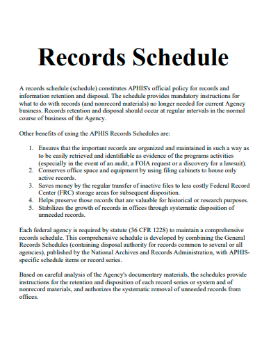 records schedule