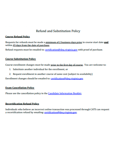 refund and substitution policy
