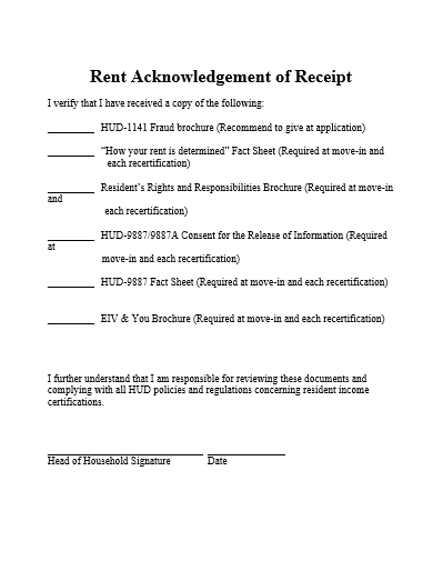 rent acknowledgement of receipt