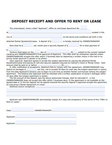 rent deposit receipt and offer