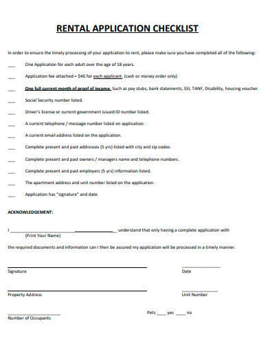 rental application checklist