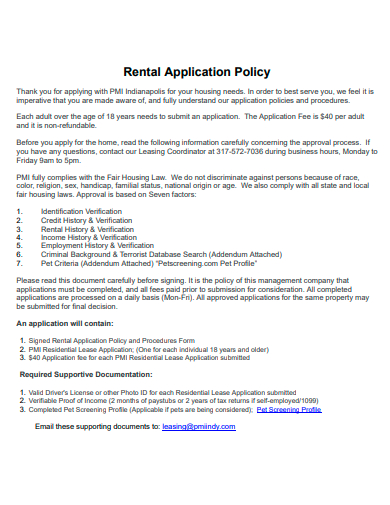 rental application policy