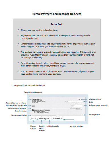 rental payment and receipts tip sheet