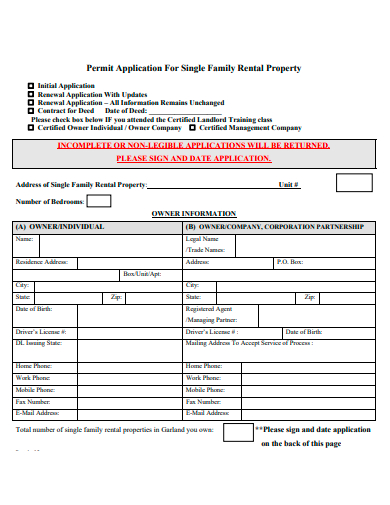 rental property application for single family