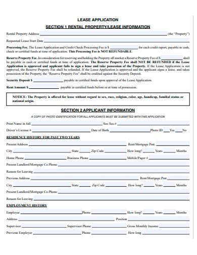 rental property lease application