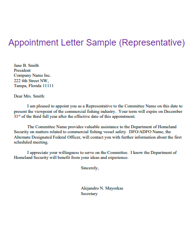 representative appointment letter