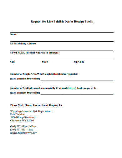 request for dealer receipt books