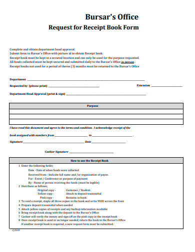 request for receipt book form