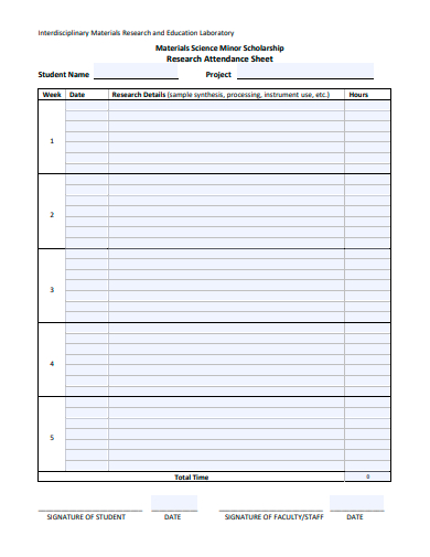 research attendance sheet