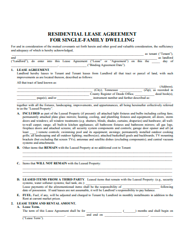 residential lease agreement for single family