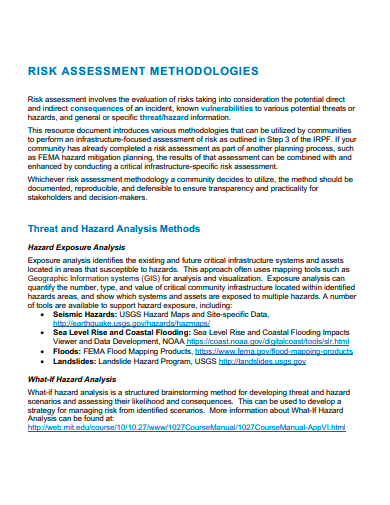 risk assessment methodologies