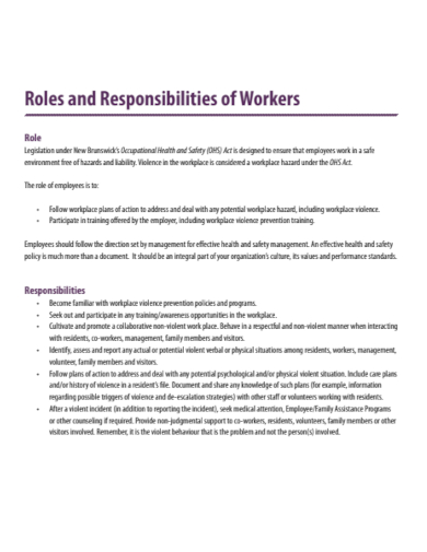 roles and responsibilities of workers