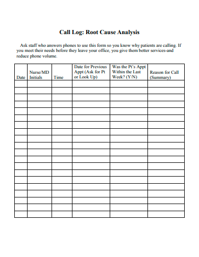 root cause analysis call log