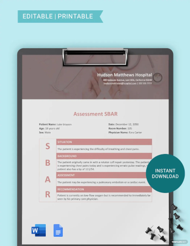 sbar assessment template