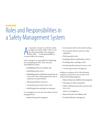 safety management system roles and responsibilities