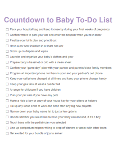 sample baby to do list