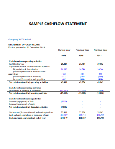 sample cash flow statement