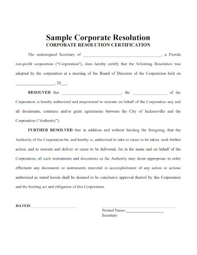 sample corporate resolution