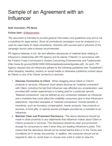 sample influencer contract agreement