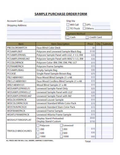 sample purchase order form example