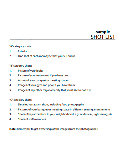 sample shot list