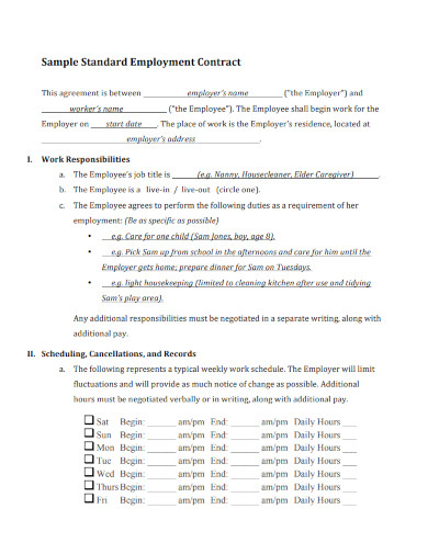sample standard employment contract