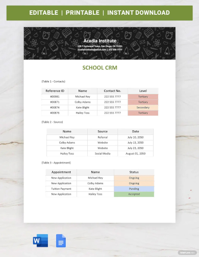 school crm template