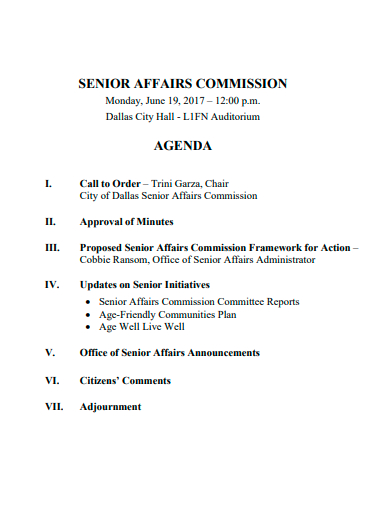 senior affairs commission agenda