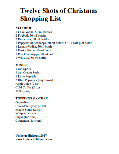 shots of christmas shopping list