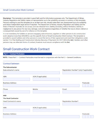 small construction work contract