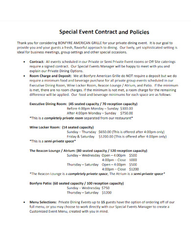special event contract and policies