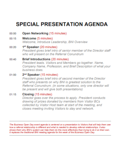 special presentation agenda