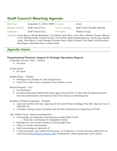 staff council meeting agenda