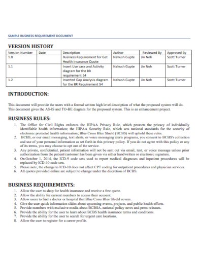 standard business requirements document